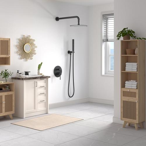 BESy Shower System with 10 Inch Round Rain Shower Head and Handheld Wall Mounted, High Pressure Rainfall Heads Shower Faucet Fixture Combo Set with 2 in 1 Spray Showerhead for Bathroom, Matte Black