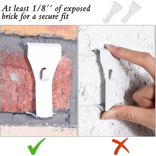Ripeng 24 Pcs 8 Pcs Brick Wall Clip Hook No Drill for Outdoor, White