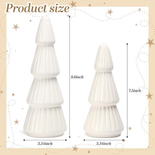 KORMMCO White Ceramic Christmas Tree Decor, Winter Decorations, Small Winter Farmhouse Christmas Tree Decor Set for Tabletop, Mantel, Tiered Tray, Vintage Xmas Decorations, Set of 2 9.6”& 7.5”