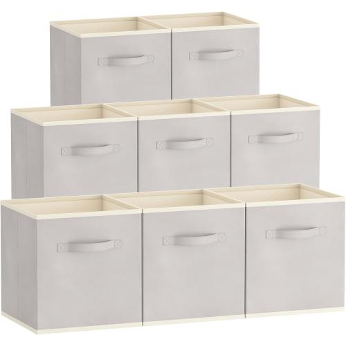 Lifewit 11 Inch Cube Storage Bins, 8 Packs Storage Cubes Foldable Decorative Fabric Storage Baskets for Organizing Home Organizers with Handles for Shelves, Closet, Light Gray