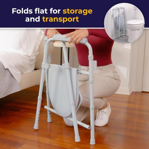 Grey Drive Medical Folding Steel Bedside Commode Chair, Portable Toilet, Supports Individuals Seat, Grey