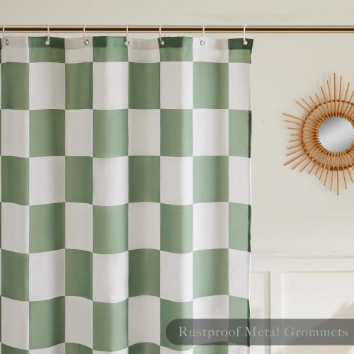 Checkered Shower Curtain, Sage Green Shower Curtains for Bathroom, Cute Retro Checkboard Shower Curtain Vintage Aesthetic, Washable Fabric Bath Curtain 72''x72''