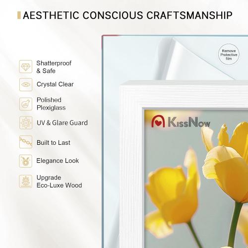 8x10 Picture Frame 2 Pack, White Solid Wood Gallery Photo Frame, Wall Hanging or Tabletop Display