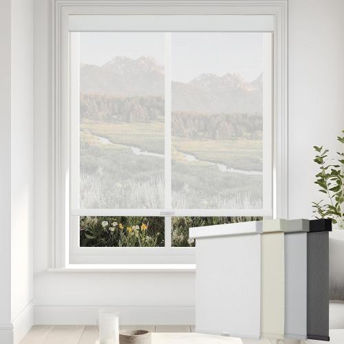 Persilux Free-Stop Cordless Solar Blinds for Windows Light Filtering Roller Shades (White, 23 W x 72 H) 5% Openness UV Protection Flame Retardant View Through Window Shades for Home, Office, Doors