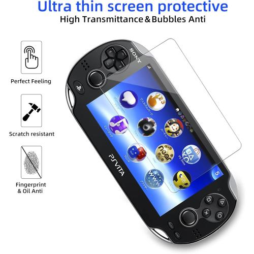 Xahpower PS Vita 1000 Screen Protector, 9H Tempered Glass Front Screen Protector and HD Clear PET Back Screen Protective Film for Sony PlayStation Vita 1000