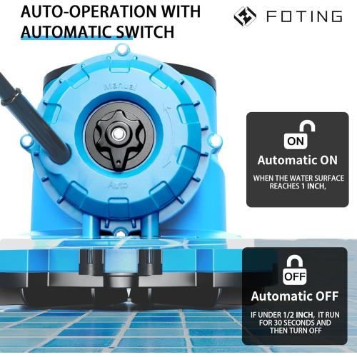 FOTING 1/3HP 2250GPH Automatic Swimming Pool Cover Pump,Submersible Water Pump, Water Removal with 3/4” Check Valve Adapter & 25ft Power Cord, Drainage for Ponds, Rooftops, Water Beds,Blue