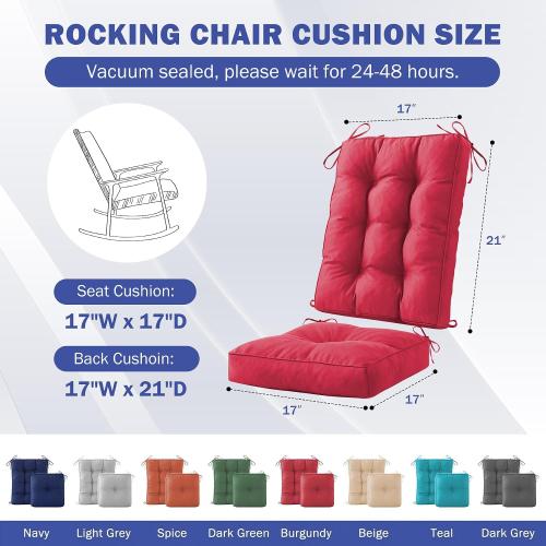IPYNBAP Rocking Chair Cushion, Waterproof and Fade-Resistant Patio Chair Cushions, Tufted Chair Pads for Rocker Furniture, 17x17 Inch, Indoor/Outdoor Seat Cushions with Ties, Burgundy