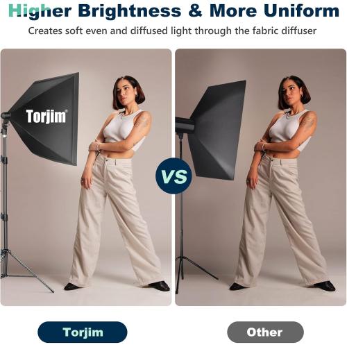 2pcs Size 27x27 Torjim Softbox Photography Lighting Kit, 2Pcs 27 x 27 Professional Soft Box | 3000K-7500K 85W LED Bulbs with Remote, Photography Continuous Lighting Kit for Studio Lights, Portrait, Video Recording