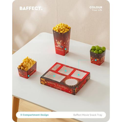 Baffect Movie Night Snack Trays 100pcs Include 20 Movie Night Trays, 20 Popcorn Boxes, 20 Salad Bowls, 20 Nacho Bowls, 20 Movie Party Invitations, Outdoor Movie Night Supplies For Nacho Bar