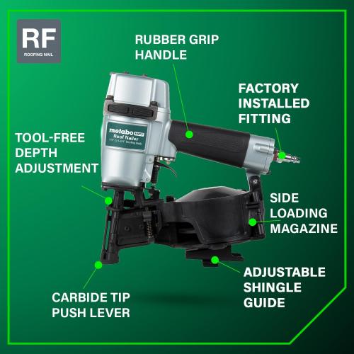 Metabo HPT Roofing Nailer, Pro-preferred Pneumatic Power Nailers, Ideal for Asphalt Roofing Shingles, 16 Degree 7/8″ to 1-3/4″ Roofing Nails, NV45AB2