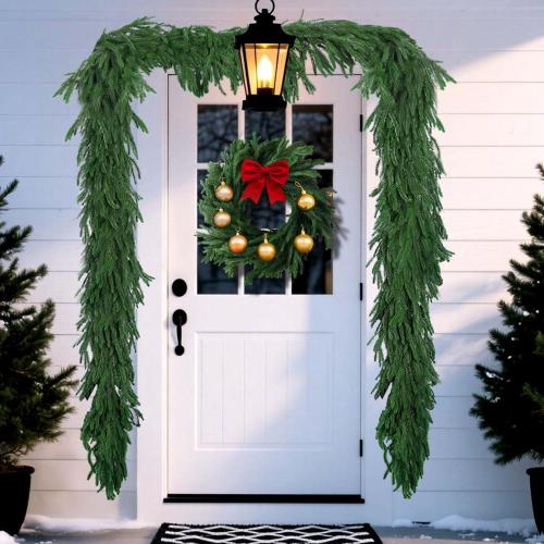2 Pack 6FT Real Touch Norfolk Pine Garland – Artificial Evergreen Greenery Christmas Decoration for Mantel, Staircase, Table, Indoor Outdoor Rustic Farmhouse Winter Holiday Decor