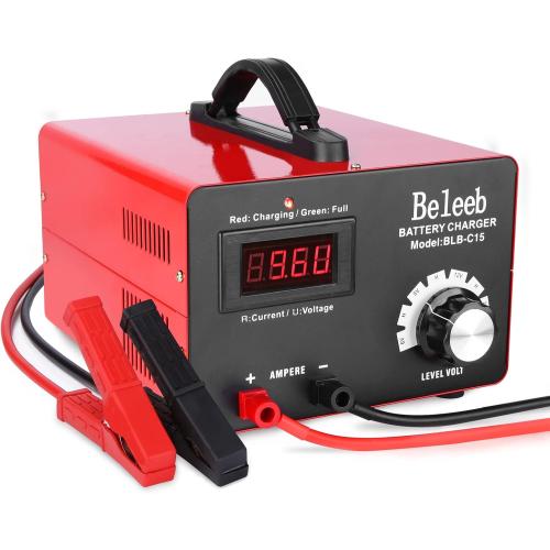 C15 Multiple Voltage Battery Charger 6V 8V 12V 24V Lead-Acid LiFePO4 Lithium Batteries, 15 A Automotive Car Battery Charger and Desulfator for Golf Cart Motorcycle Truck Lawn Mower