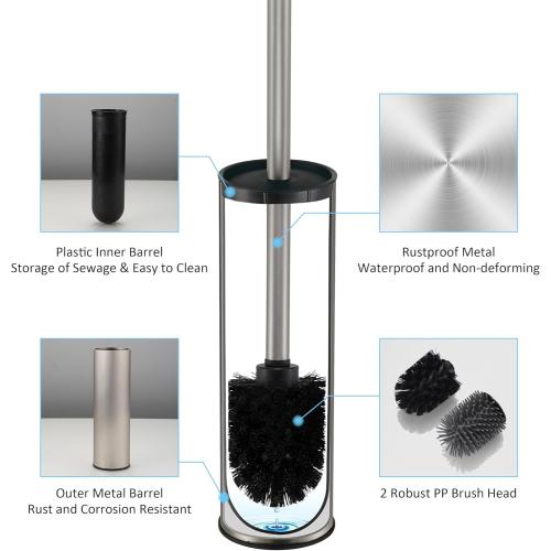 Toilet Brush and Holder Set Premium Material Toilet Bowl Cleaner Free Standing Toilet Bowl Brush and Holder 1pack Brushed Nickel