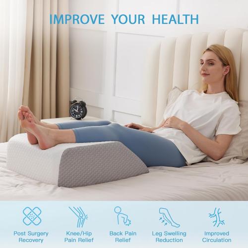 Leg Pillow Elevation Blood Circulation, Leg Wedge for Elevation for Swelling, Leg Elevating Pillow for After Surgery, Memory Foam Foot Knee Pillow for Back Sleeping 23.6×16.8×8 Inch White/Grey