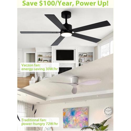 Ceiling Fans with Lights, 52 Inch Modern Ceiling Fan with Remote Outdoor Ceiling Fan for Bedroom, Living Room,High CFM Ceiling Fans with 3CCT LED Lights Kit, Quiet DC Motor, Timer