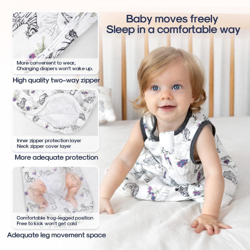 Baby Sleep Sack 0.6 Tog Ultra Breathable Cotton Blend Muslin Toddler Sleeping Sack 24-36 Months Dryable Lightweight Unisex Wearable Blanket