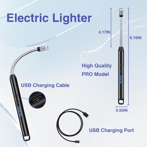 2 PCS Candle Lighter, Electric Lighter Arc Windproof Flameless with 360° Flexible Neck & LED Power Display, Lighters for Candle for BBQ, Grill, Camping, Fireplace, Stove