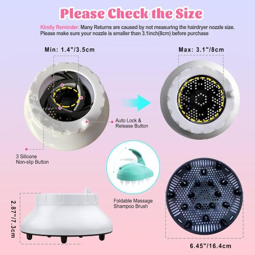 Universal Hair Diffuser for 1.4-3.1 Blow Dryers, Diffuser Hair Dryer Attachment, Professional Hair Diffuser for Curly Wavy Long Thick Hair, Reduces Frizz & Defines Curls, Home/Travel Use, White