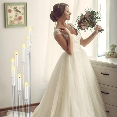 Vesici 4 Pcs 8 Arm Acrylic Candelabra Centerpieces for Tables 49.6 x 11 Inch Candlesticks Holder Clear Acrylic Candle Holder for Wedding Ceremony Floor Home Dinner Party, Fit 0.8 LED Candle