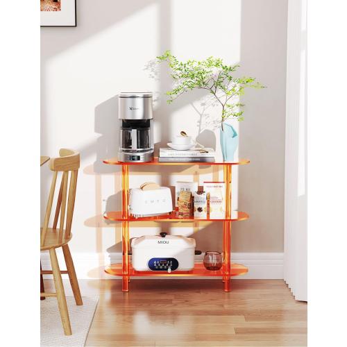 Clear Bookshelf, Acrylic Bookcase with Open Book Shelf for Office Living Room Bedroom (3 Tier Orange)
