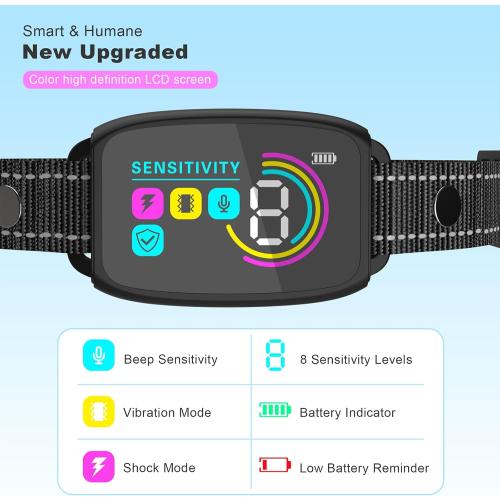 Black 2025release Bark Collar for Large Medium Small Dogs, Smart Rechargeable Anti Barking Training Collar, 8 Sensitivity Levels, Beep/Vibration/Shock,IP67 Waterproof, Color Display