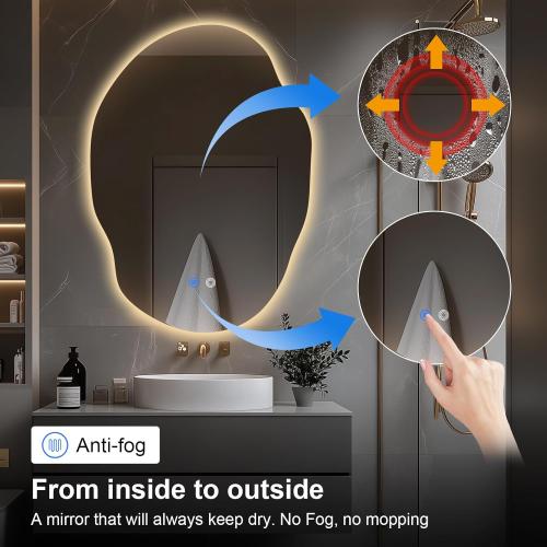 LED Bathroom Mirror with Lights,Asymmetrical Led Bathroom Vanity Mirror for Wall with Front and Backlit, Anti Fog, 3 Colors and Dimmable Light,[Horizontal/Vertical] 35 H x 25 W