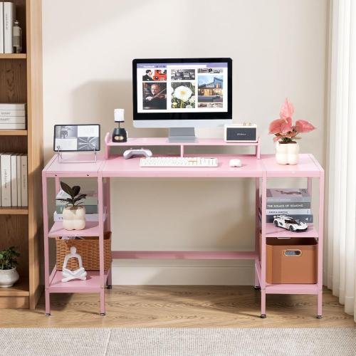 MINOSYS Computer Desk 55-inch with Storage Shelf - Gaming Desk for Bedrooms, Small Spaces, and Home Offices Modern Writing Desk for PCs. (Colors vary)