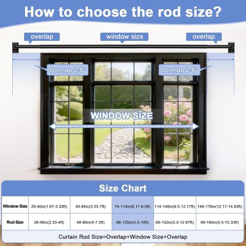 ZYRW Black Curtain Rods, Room Darkening Curtain Rod for Windows 66 to 120 Inches(5.5-10Ft), Wrap Around Rods, Adjustable Heavy Duty Blackout Drapery Rod, Window Treatment, Matte Black