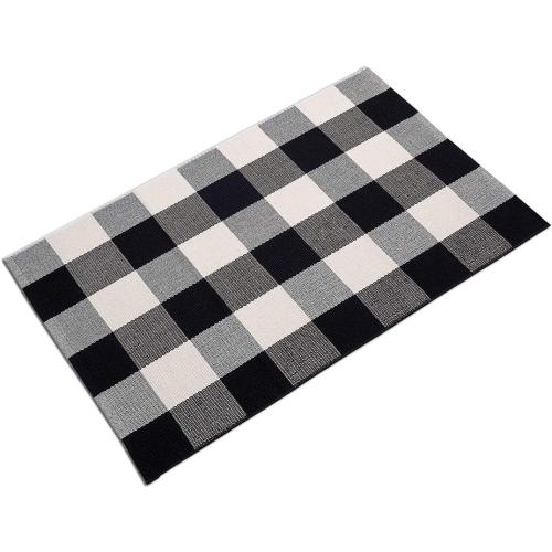 MUBIN Buffalo Plaid Rug 2X3 ft Outdoor Black and White Checked Rug Cotton Reversible Hand-Woven Indoor Washable Entryway Front Porch Decor Rugs for Layered Welcome Front Door Mats