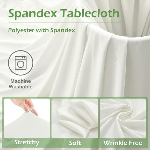 NSSONBEN 8 pk Ivory Round Spandex Tablecloth 72 in with Ruffled Skirt,Wrinkle Free High-Stretch 132 inch Fitted 6ft Cream Table Cloths Round Spandex Table Covers 6ft for Party Wedding Banquet Dinning