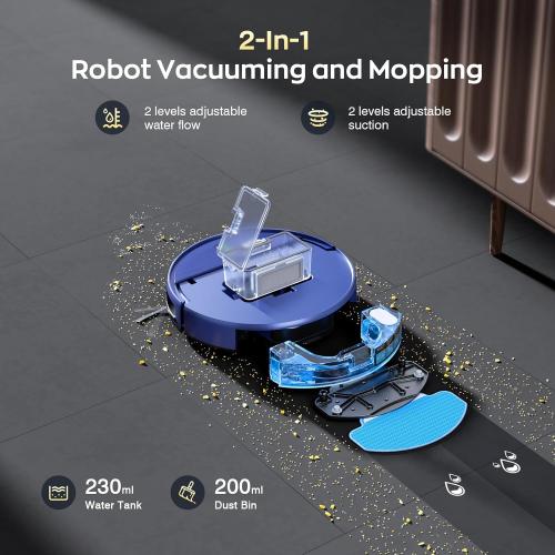 Color Blue Robot Vacuum and Mop Combo, 2 in 1 Robotic Vacuums Cleaner with WiFi/App, Robot Vacuum with Water Tank, Strong Suction, Schedule, Self-Charging, Quiet, for Hard Floor, Pet Hair, Low Pile Carpet