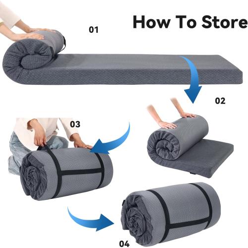 Memory Foam Camping Mattress Pad,Portable Sleeping Pad for Adult,Waterproof Cot Mattress,Roll Up Floor Mattress,Foldable Backpacking Travel Bed for Hiking,Guest Bed