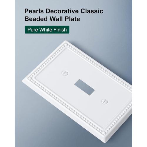 4-Pack Single Toggle Light Switch Cover Plate, Pearls Decorative Switch Plate Covers, Pure White 1 Gang Metal Wall Plate, Corrosion Resistant