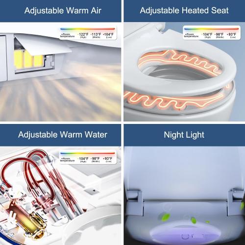 White Combier Bidet Toilet Seat with Heated Warm Water & Nozzle Wash, Auto-Dry, Quiet Close Lid, Wireless Remote - Electric Bidet Seat 102S-B(Elongated)