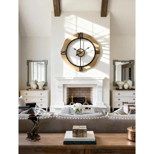 MASHI Large Wall Clock for Living Room Decor,Non Ticking Silent,Battery Operated Round Modern Wood Wall Clock for Farmhouse Home,Bedroom,Kitchen,School,Office Decor (20 Inch)