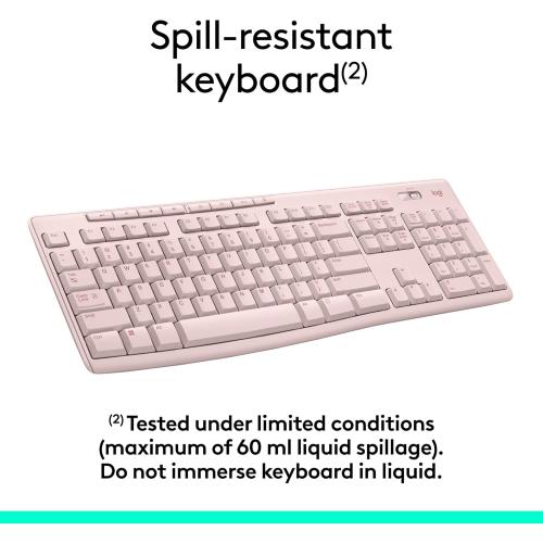 Logitech MK270 Wireless Keyboard and Mouse Combo for Windows, 2.4 GHz, 8 Multimedia Keys, PC, Laptop, Wireless Keyboard Compact Mouse Combo - Rose