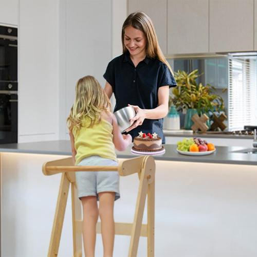 Foldable Toddler Tower Kitchen Step Stool, Folding Tower for Learning with 3 Adjustable Heights, Montessori Toddler Standing Tower Collapsible Step Stool for Kids 1.5-6y Natural