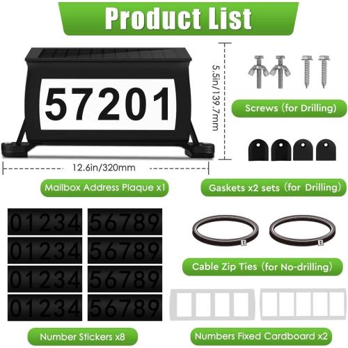 Solar Address Sign, 3 Colors-in-1 Waterproof Mailbox Number Plaque for Outside, Double-Sided Light-Emitting Mailbox Topper, House Numbers for Outside (No-drilling Option Available)