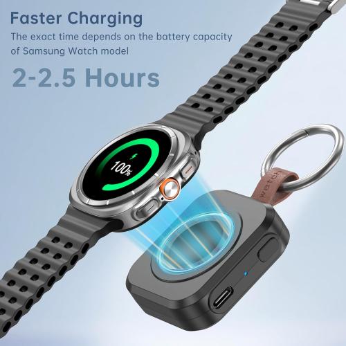 for Samsung Galaxy Watch Charger,1200mAh Portable Charger for Samsung Galaxy Watch 8/8 Classic/7/Ultra/6/6 Classic/5/5 Pro/4/3,Active 2/1 (Black)