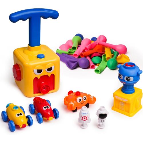 LiKee Balloon Powered Toys Monster Face Pump for 3  Years Old Boys Girls, Car Racers Birthday Party Supplies Preschool Educational Science STEM Toys with Manual Balloon Pump for Kids