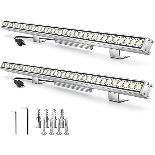 72W Outdoor Led Wall Washer Lights Bar, 40 Inches 5000K Daylight White Aluminium Wall Washer Light, 120V Waterproof IP67 Outdoor LED Light Bar for Outdoors, Plug-in (2 Pack)