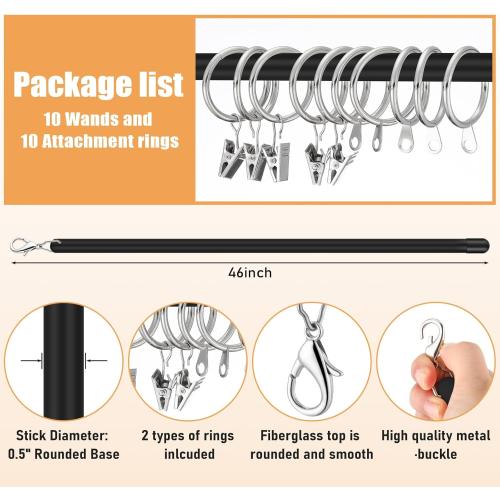 Shimeyao 10 Pack Acrylic Curtain Pull Wands Drapery Pull Rod Versatile Fiberglass Blinds Wand Kits with Rings and Hooks for Opening Closing Curtains Homes Offices Window Opener(white 46 Inch)