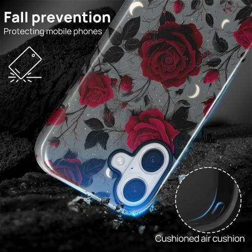 Case for iPhone 17,Hybrid Heavy Duty 2 in 1 Full Body Rugged Shockproof Protection Glossy Case for iPhone 17 Night Red Rose