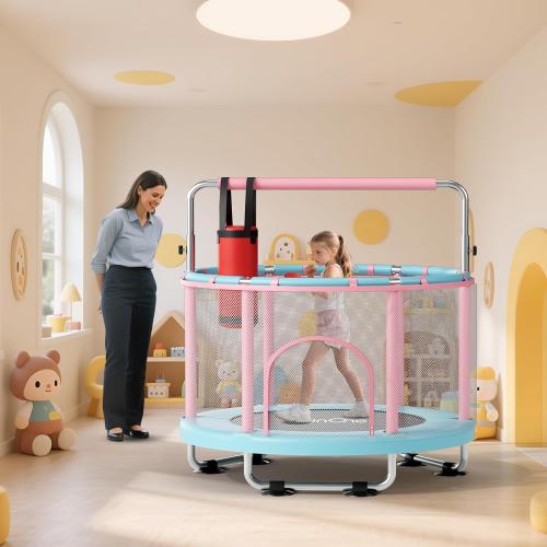 55 Toddler Mini Trampoline for Kids, Indoor Outdoor Toys with Swing, 440lbs Baby Kids Trampoline, Gymnastics Bar, Birthday Gifts for Boy Girl Age 1-8