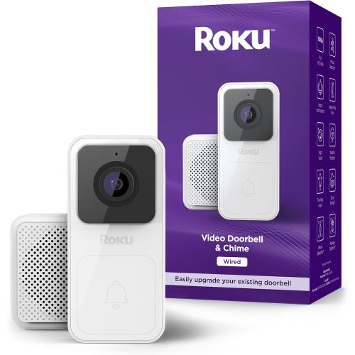 Roku Smart Home Wired Video Doorbell & Chime - 1080p HD Night Vision Ultrawide View Doorbell Camera with Motion & Sound Detection, 2-Way Audio & Works with Alexa & Google, 90-Day Subscription Included