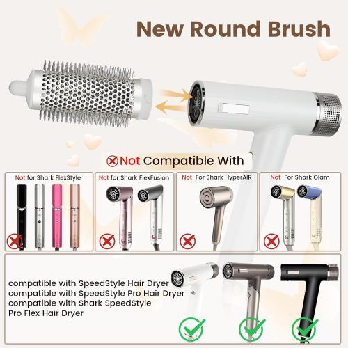 Round Brush Attachment for Shark SpeedStyle, for Shark Speed Style Pro/Pro Flex Hair Dryer, Round Volumizing Brush Accessories for Smooth Adds Volume Curls for Long Hair