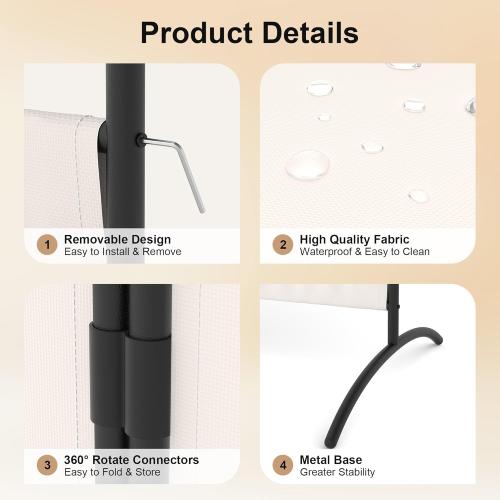 Room Divider, 4 Panel Privacy Screens, 135” Portable Room Dividers with Metal Feet, 6FT Folding Partition Divider for Room Separation LightweightWall Divider Screen for Bedroom Office (Beige)