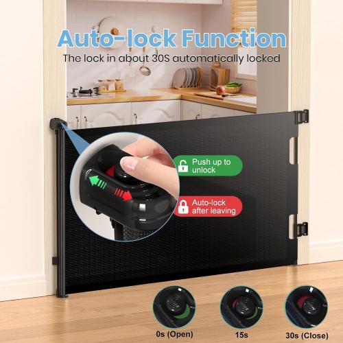 HAMOPY Retractable Baby Gate, 33 Tall, Extends up to 55 Wide, Durable Auto-Lock Baby Gates for Stairs, Mesh Dog Gate and Child Safety Gates for Doorways, Hallways, Indoor, Outdoor(Black)