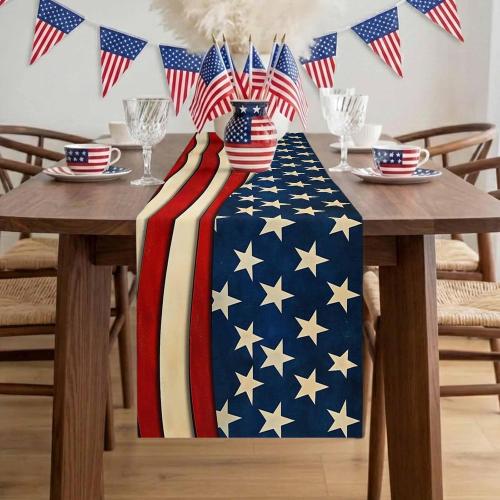 Rustic American Flag Table Runner Independence Day July 4th Table Runners Non-Slip Rectangle Table Cloth for Kitchen Decor USA Flag Patriotic Star Dinner Runner for Party Decoration 13x120 inches