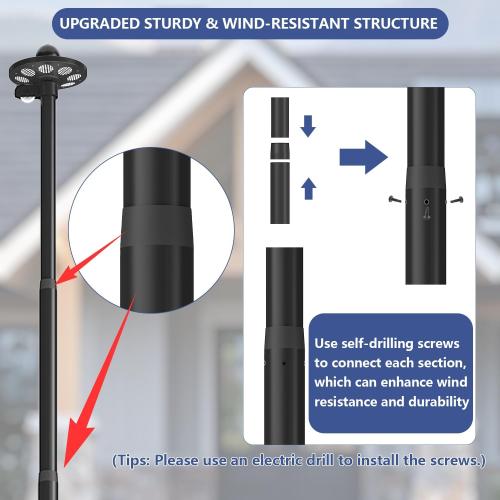 Upgraded 10 Gauge 20FT Heavy Duty Flag Pole Kit with 136 LED Solar Light, Extra Thick Flagpole for Outside House in Ground, Bottom 3 mm Thick & Width 3.35 in, 120MPH Wind Rated